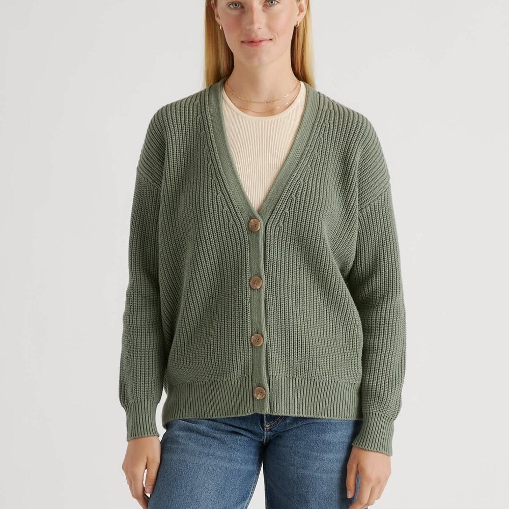 Quince • 100% Organic Cotton Oversized Boyfriend Cardigan, Agave, S